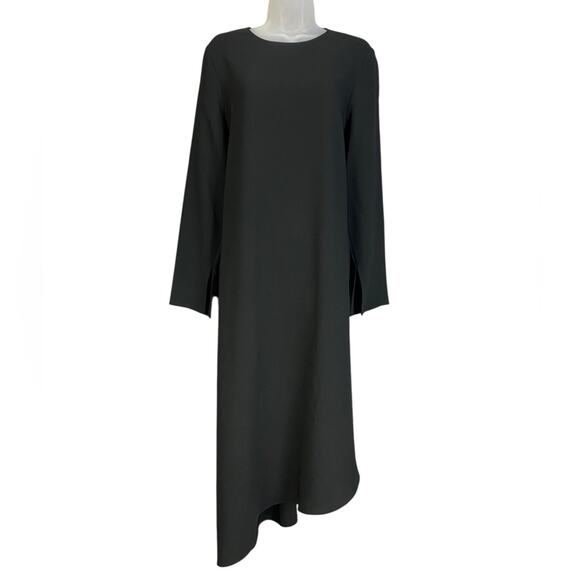 LAFAYETTE 148 NEW YORK Finesse Black Crepe Asymmetric Midi Dress Women's Medium - Picture 3 of 8